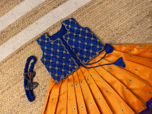 Yazhini – Mango Yellow & Blue Overcoat Aari Set | CPM_0475A