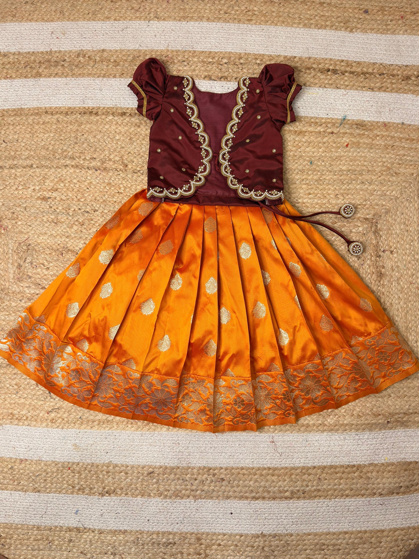 Brown & Rust Orange Aari Overcoat Set | CPM_0477