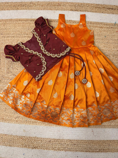 Brown & Rust Orange Aari Overcoat Set | CPM_0477