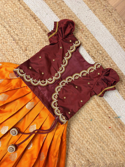 Brown & Rust Orange Aari Overcoat Set | CPM_0477