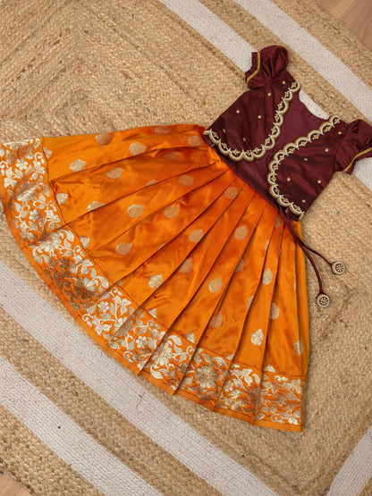 Brown & Rust Orange Aari Overcoat Set | CPM_0477