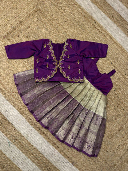 Purple & White Tissue Silk Aari Overcoat Set | CPM_0486