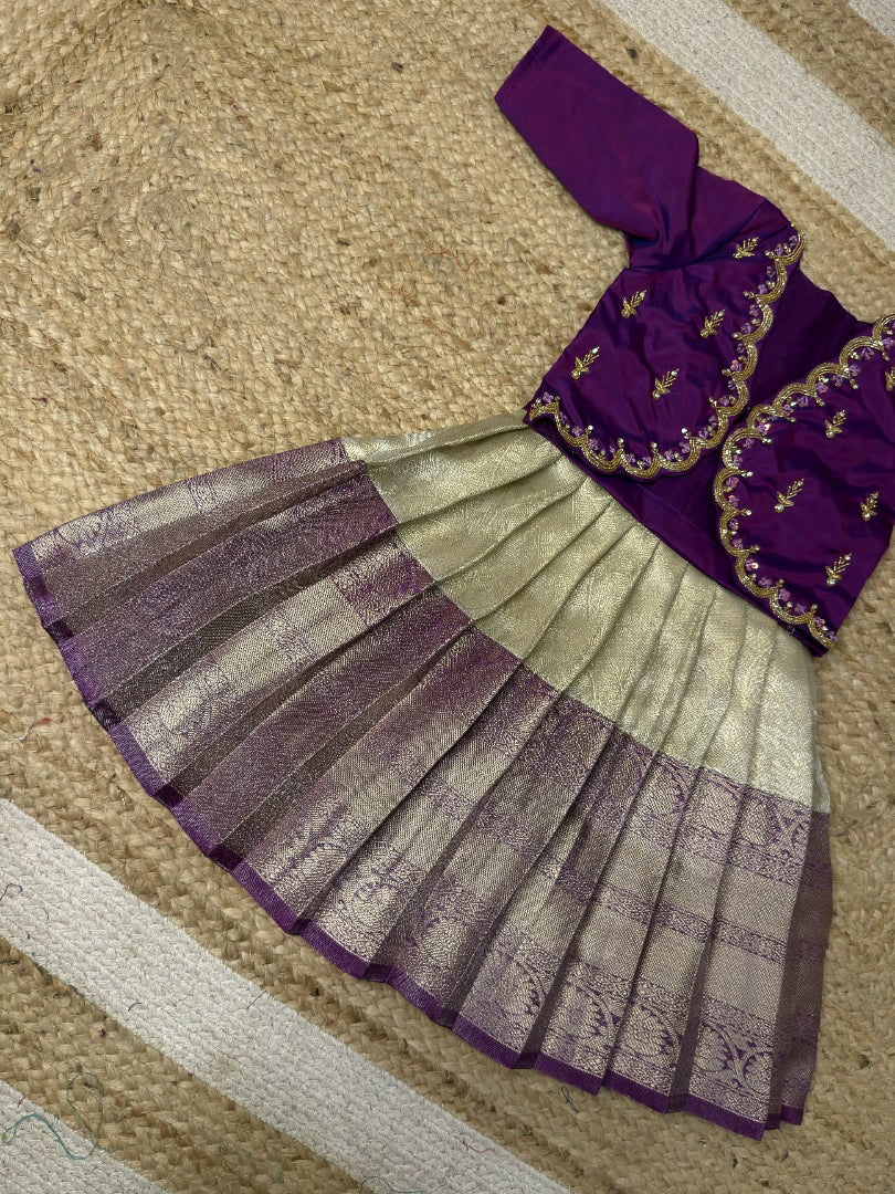 Purple & White Tissue Silk Aari Overcoat Set | CPM_0486