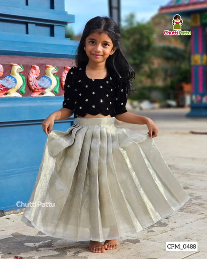 Maya - Luxe Black Velvet Blouse & Silver Tissue Silk Set | CPM_0488