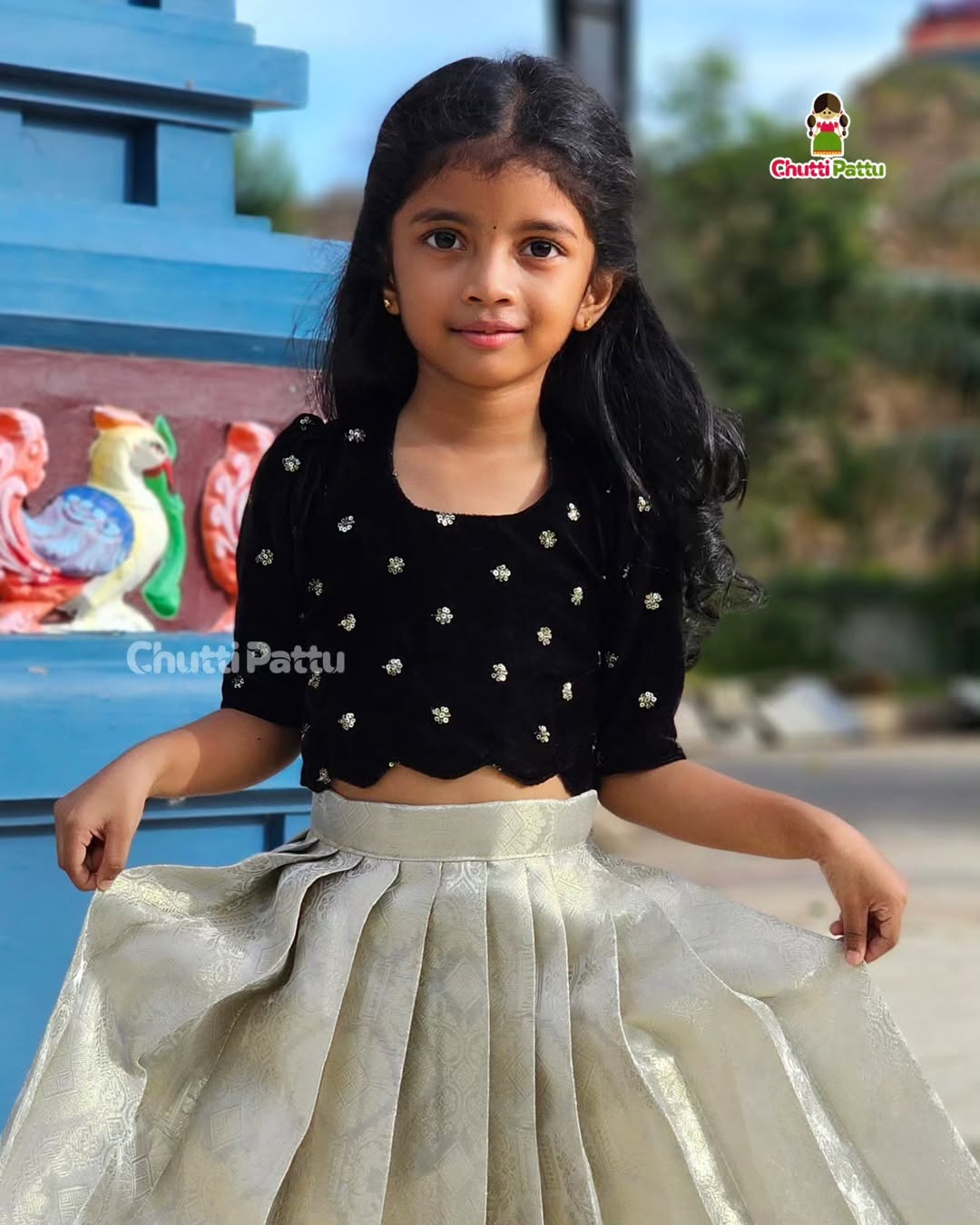 Maya - Luxe Black Velvet Blouse & Silver Tissue Silk Set | CPM_0488