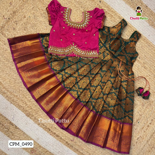 Magenta & Dark Green Premium Aari Set | CPM_0490