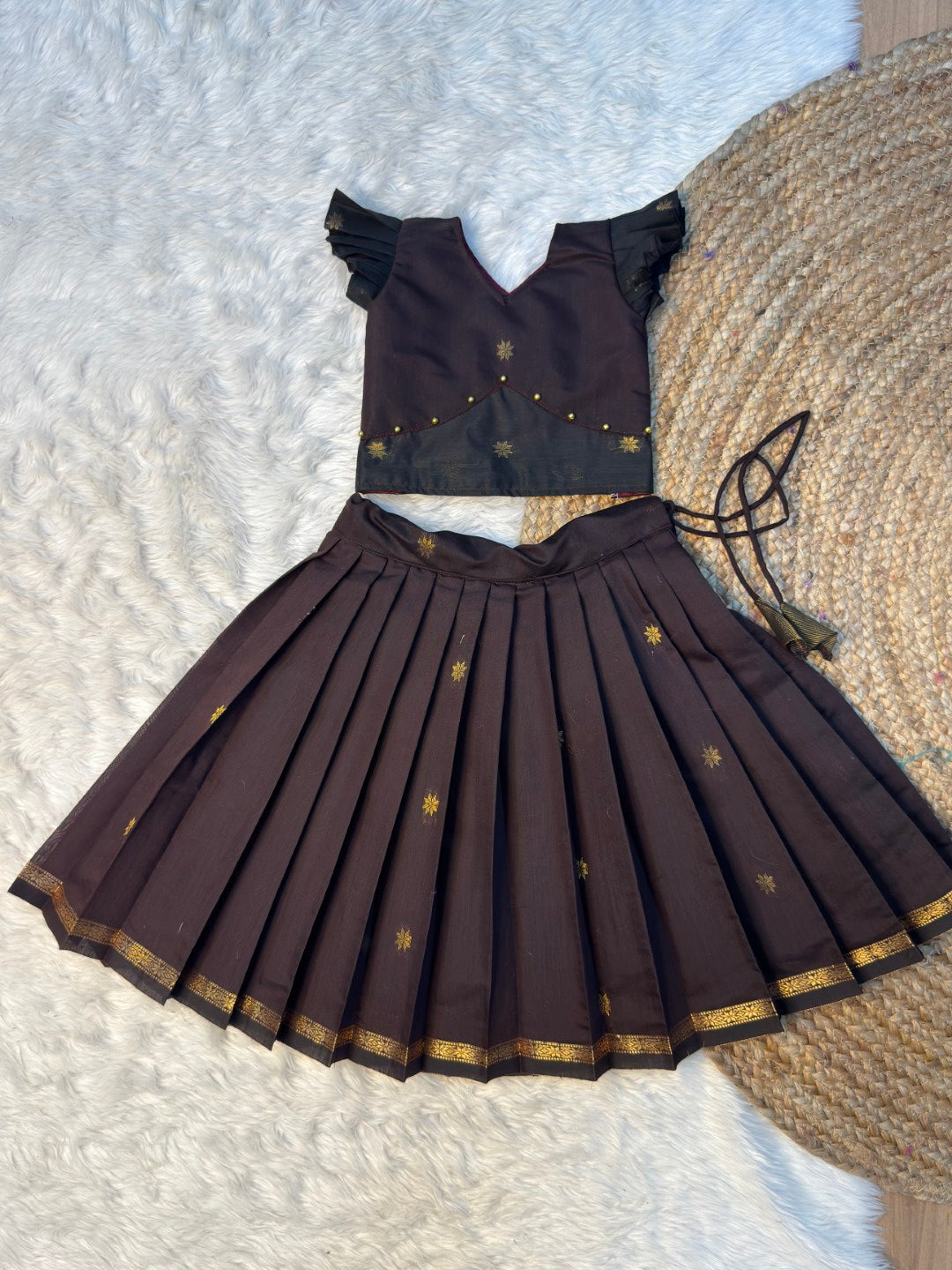 Dark Brown & Black Maheshwari Silk Cotton Set | CPM_0491