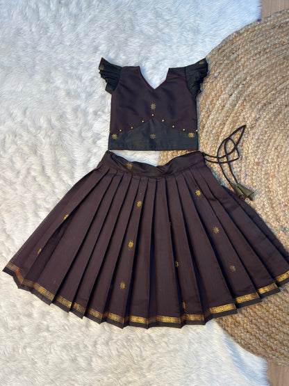 Dark Brown & Black Maheshwari Silk Cotton Set | CPM_0491