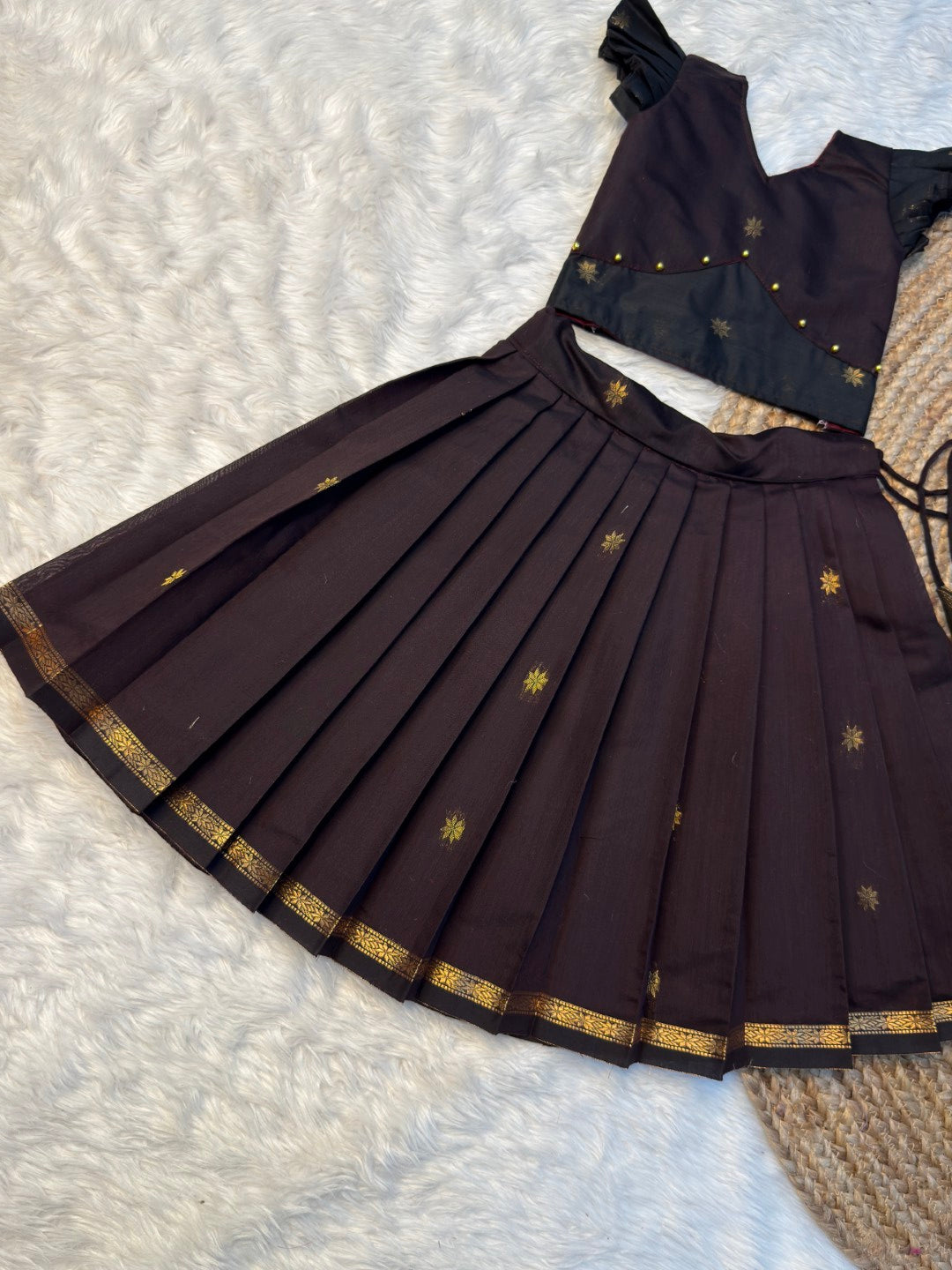 Dark Brown & Black Maheshwari Silk Cotton Set | CPM_0491