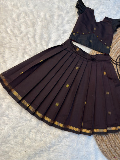 Dark Brown & Black Maheshwari Silk Cotton Set | CPM_0491