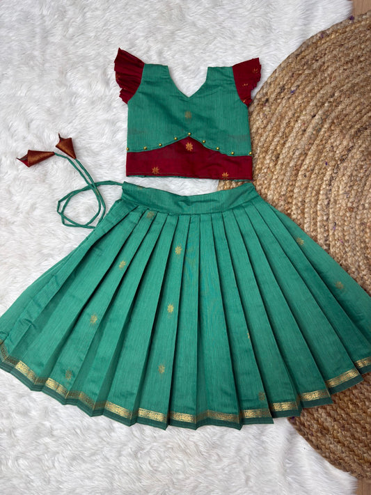 Sea Green & Red Maheshwari Silk Cotton Set | CPM_0492