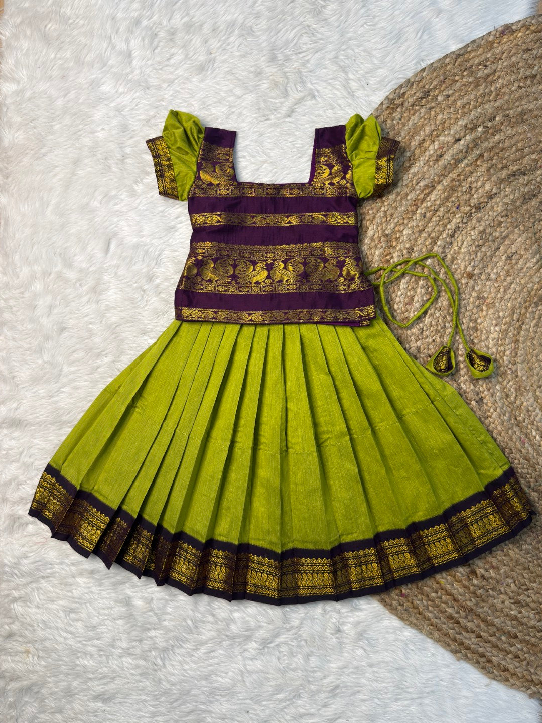 Parrot Green & Purple Kalyani Cotton Set | CPM_0493