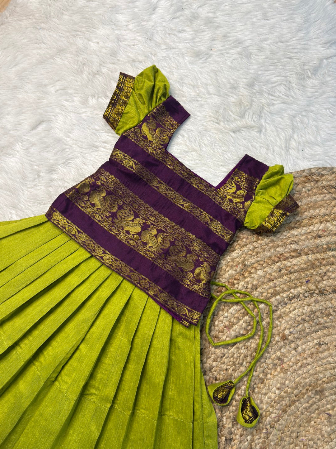 Parrot Green & Purple Kalyani Cotton Set | CPM_0493
