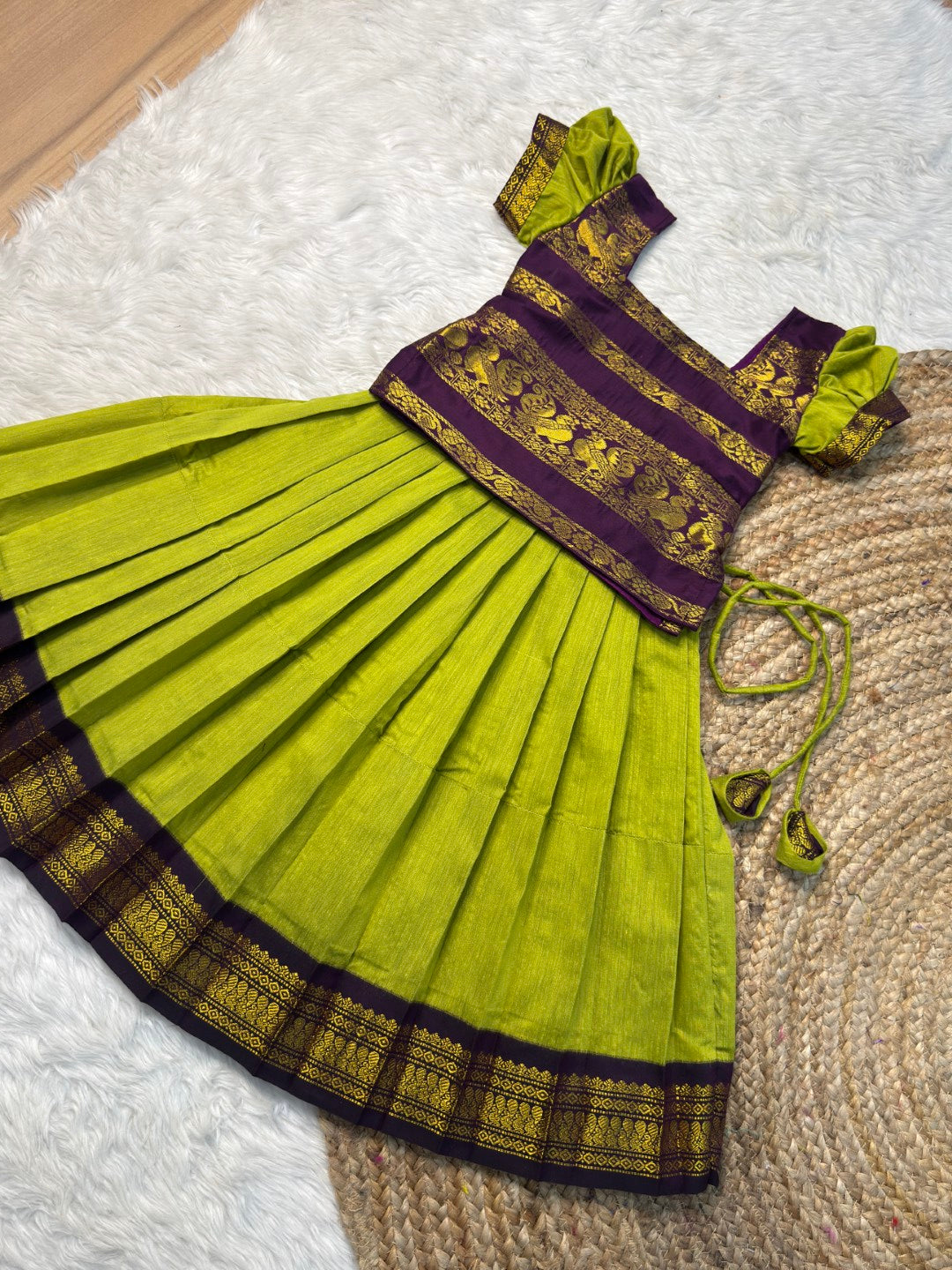 Parrot Green & Purple Kalyani Cotton Set | CPM_0493