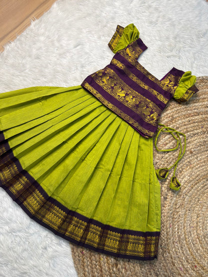 Parrot Green & Purple Kalyani Cotton Set | CPM_0493