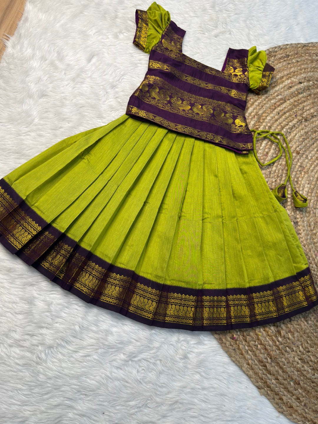 Parrot Green & Purple Kalyani Cotton Set | CPM_0493