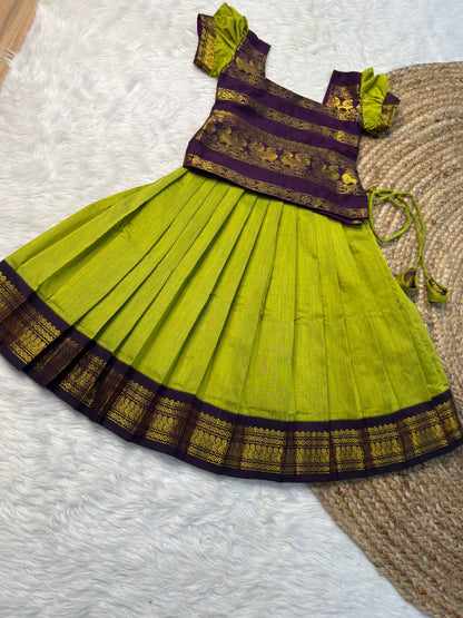 Parrot Green & Purple Kalyani Cotton Set | CPM_0493