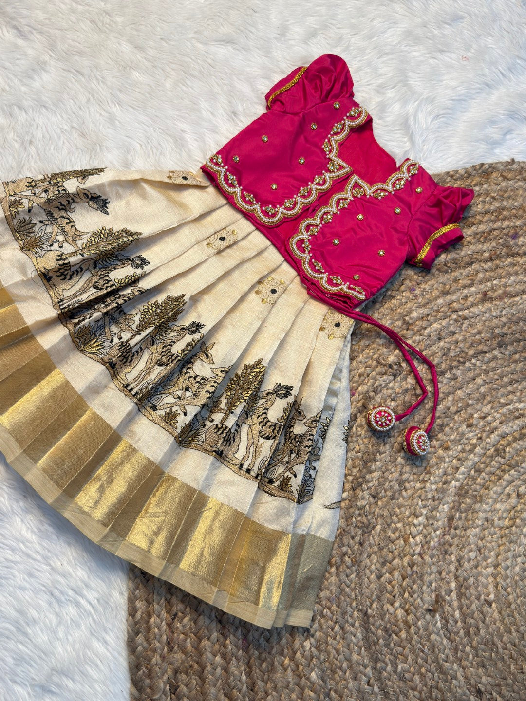 Pink & Off-White Tissue Silk Aari Overcoat Set | CPM_0495