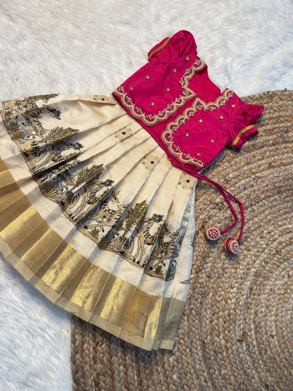 Pink & Off-White Tissue Silk Aari Overcoat Set | CPM_0495