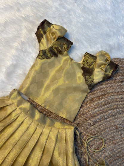 Cream & Brown Soft Tissue Silk Pattu Pavadai | Ready to Dispatch