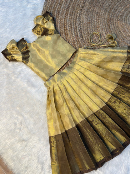 Cream & Brown Soft Tissue Silk Pattu Pavadai | Ready to Dispatch