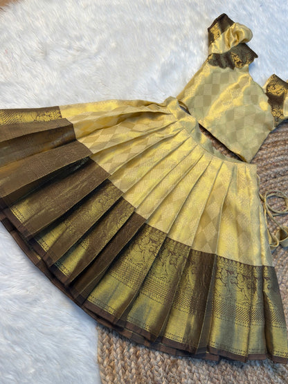 Cream & Brown Soft Tissue Silk Pattu Pavadai | Ready to Dispatch