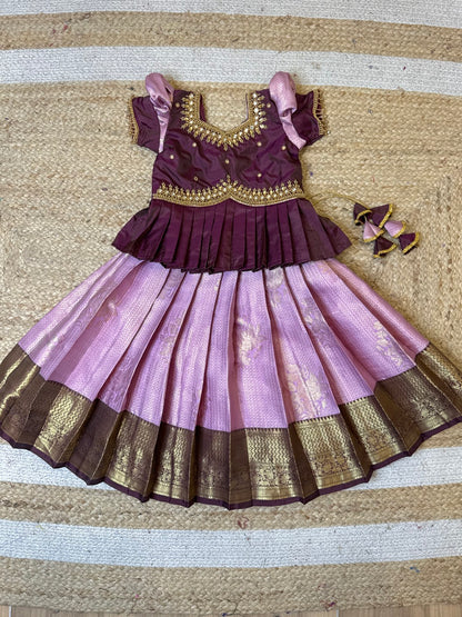 Lavender & Purple Aari Work Peplum Pattu Pavadai | CPM_0497