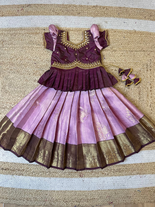 Lavender & Purple Aari Work Peplum Pattu Pavadai | CPM_0497