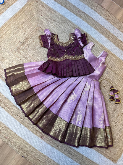Lavender & Purple Aari Work Peplum Pattu Pavadai | CPM_0497