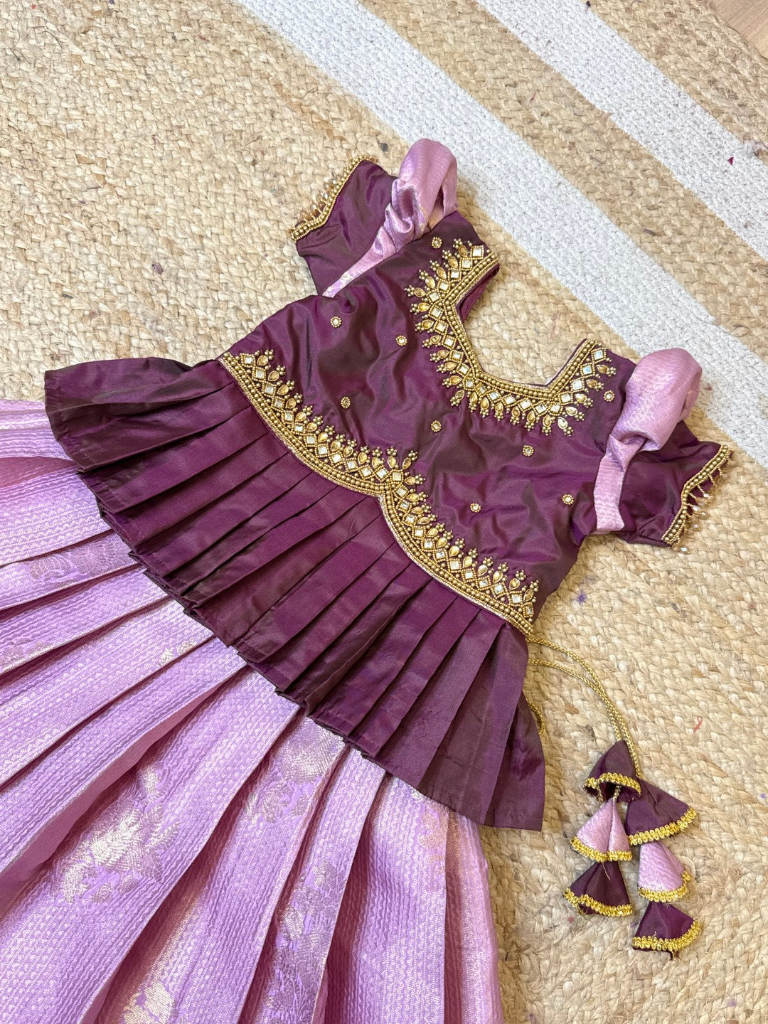 Lavender & Purple Aari Work Peplum Pattu Pavadai | CPM_0497