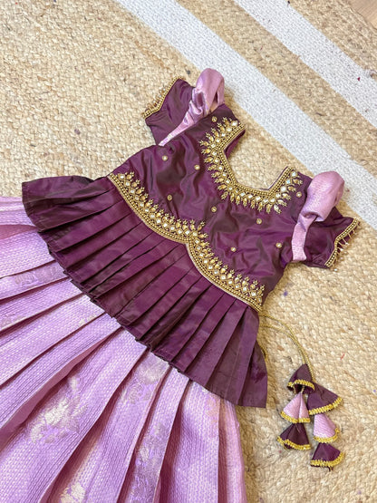 Lavender & Purple Aari Work Peplum Pattu Pavadai | CPM_0497