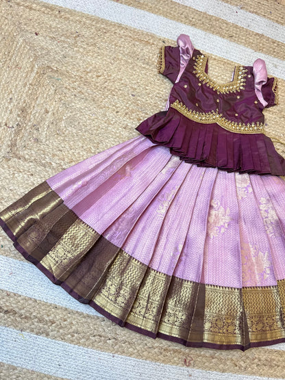 Lavender & Purple Aari Work Peplum Pattu Pavadai | CPM_0497