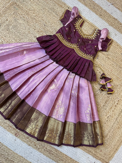 Lavender & Purple Aari Work Peplum Pattu Pavadai | CPM_0497