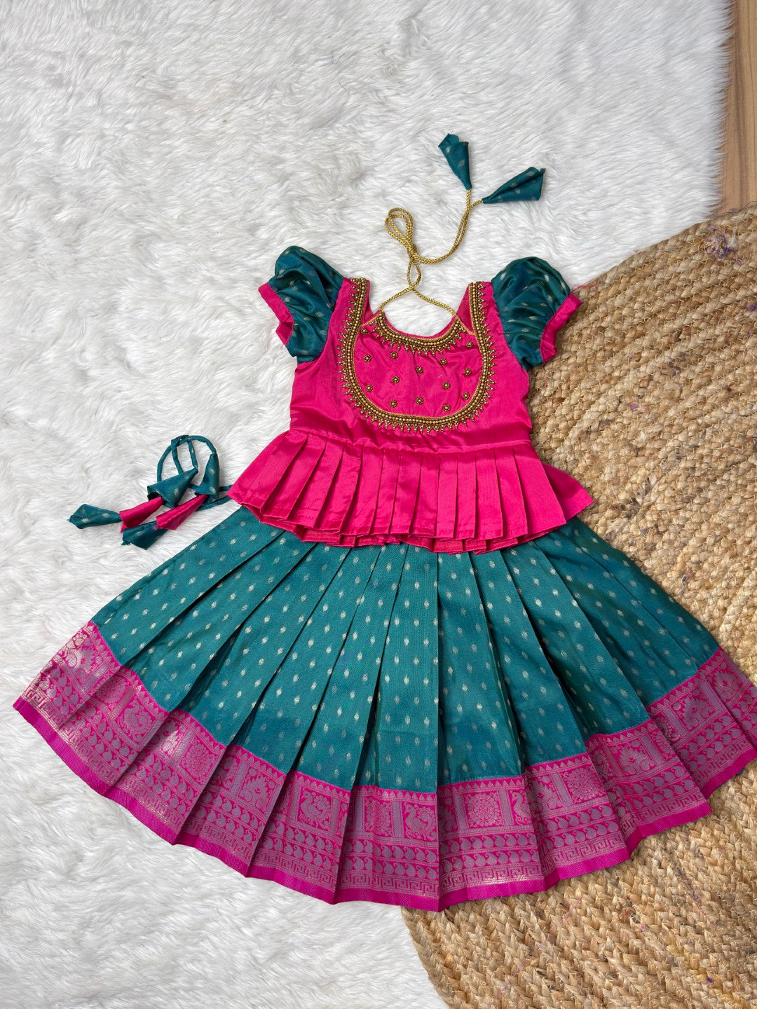 Ramar Green & Pink Kanchi Soft Silk Aari Pattu Pavadai | CPM_0500