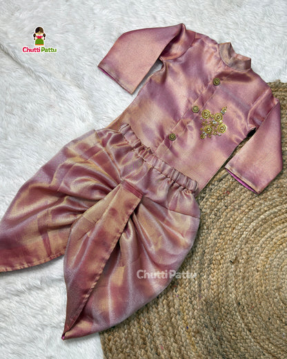 Jyothika Inspired Saree - Pink Tissue Silk Aari Kurta & Dhoti Set | CPM_0501B