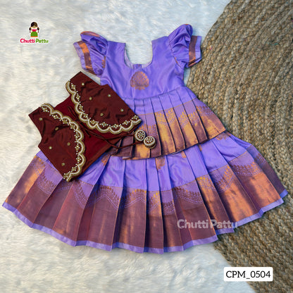 Lavender & Brown Two-in-One Kanchi Soft Silk Aari Overcoat Set | CPM_0504