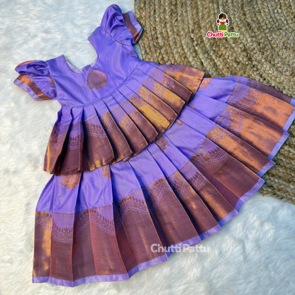 Lavender & Brown Two-in-One Kanchi Soft Silk Aari Overcoat Set | CPM_0504