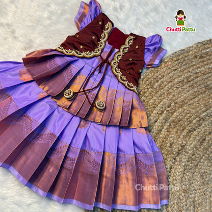 Lavender & Brown Two-in-One Kanchi Soft Silk Aari Overcoat Set | CPM_0504