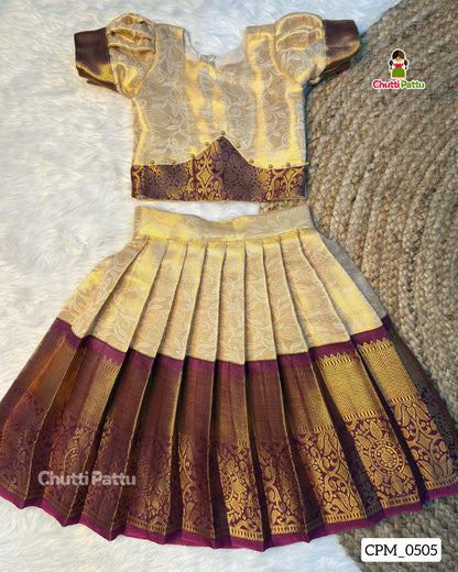 Off-White & Purple Pure Kanchi Silk Top & Skirt | CPM_0505