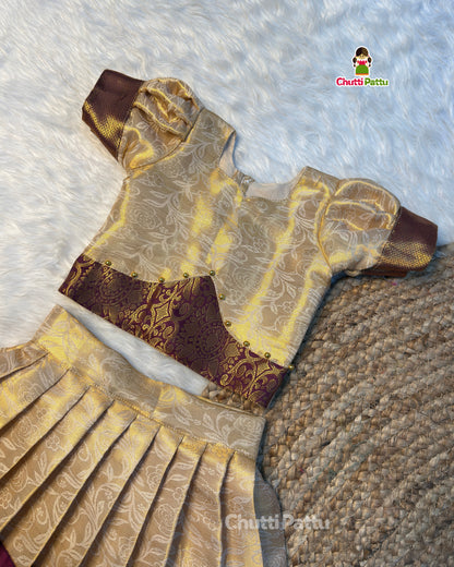 Off-White & Purple Pure Kanchi Silk Top & Skirt | CPM_0505