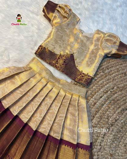 Off-White & Purple Pure Kanchi Silk Top & Skirt | CPM_0505