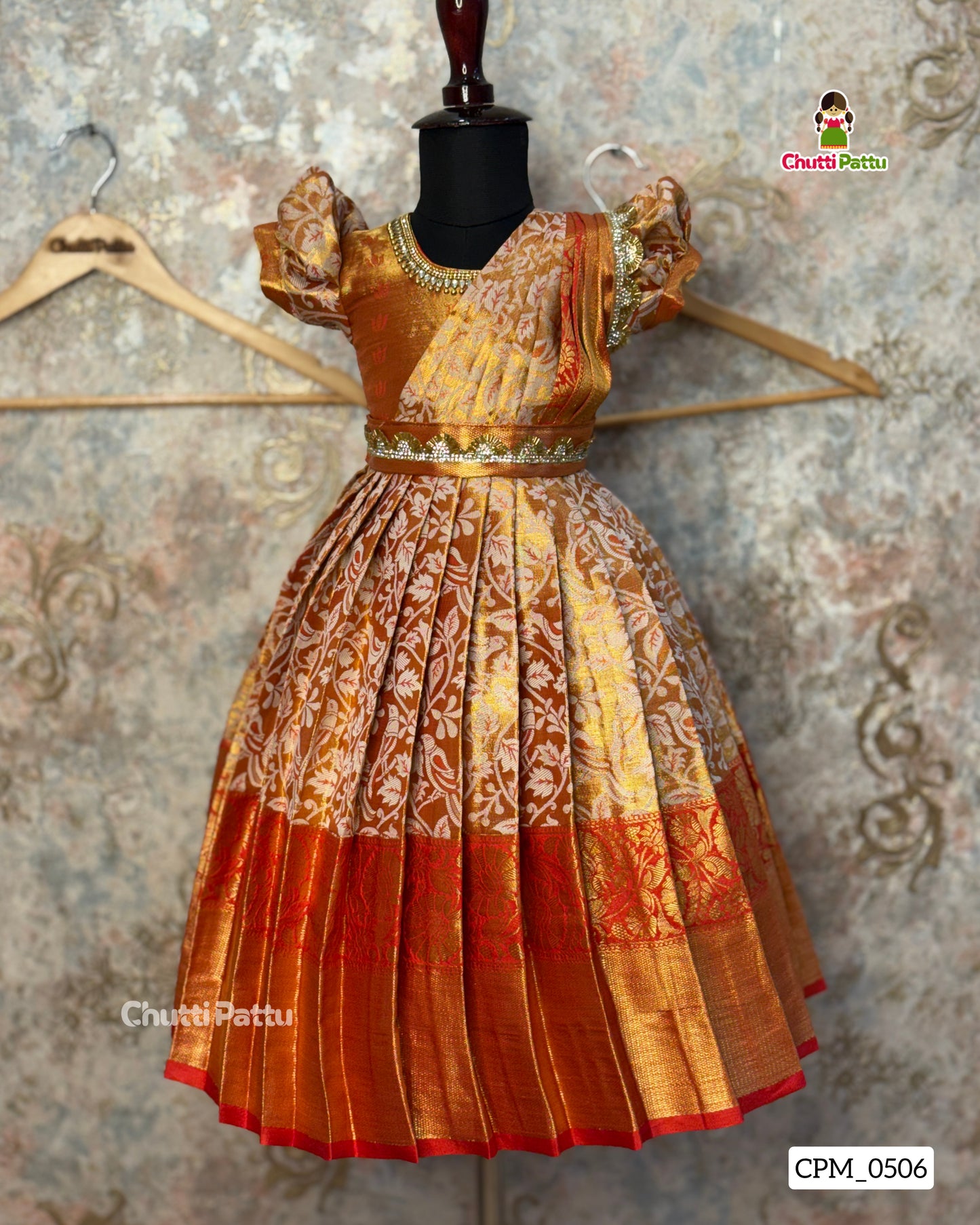 Red Kanchi Tissue Silk Gown with Detachable Dupatta | CPM_0506