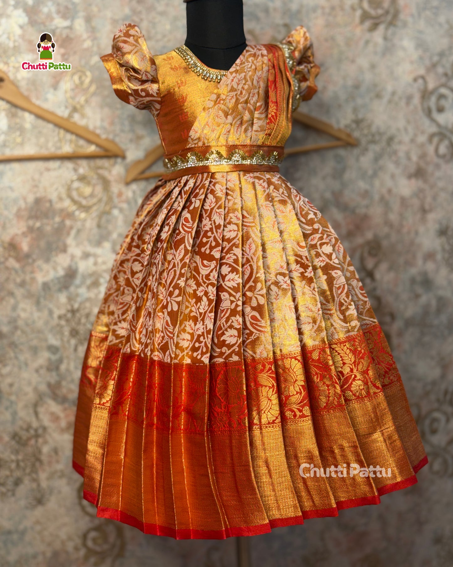Red Kanchi Tissue Silk Gown with Detachable Dupatta | CPM_0506
