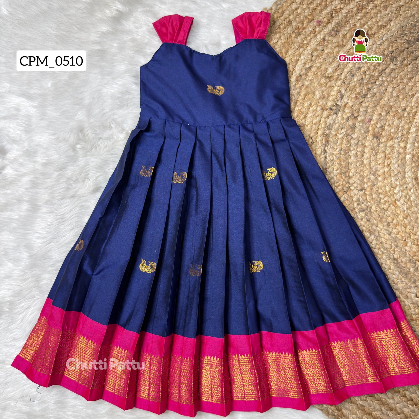 Blue - Cotton Traditional Tie-Up Frocks | CPM_0510