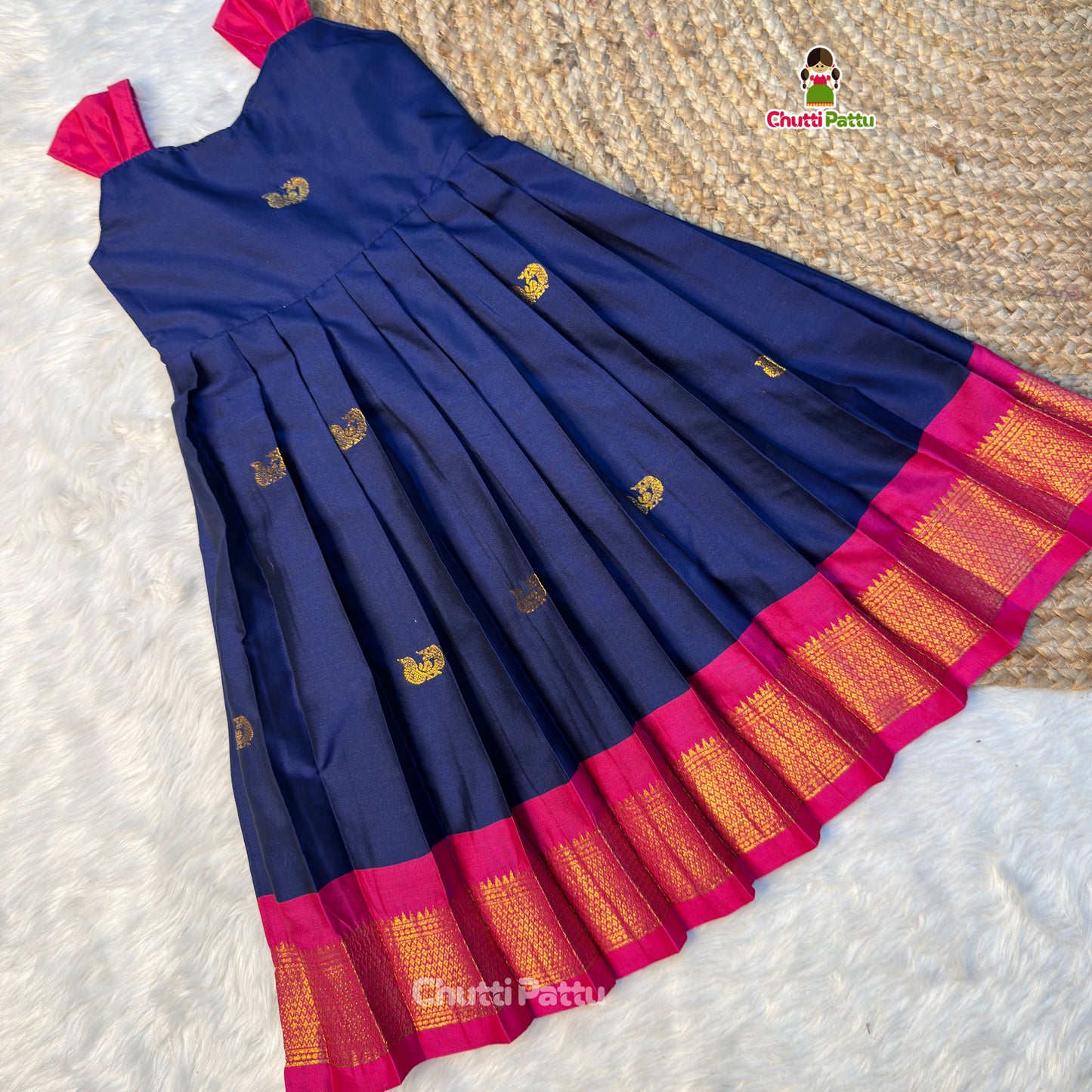 Blue - Cotton Traditional Tie-Up Frocks | CPM_0510