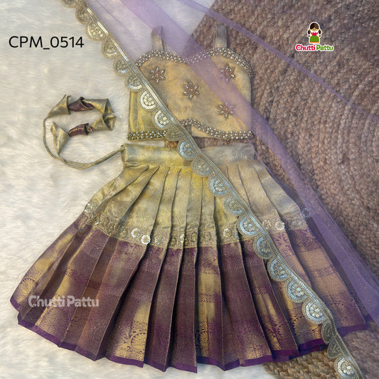 Aari Work Combo Set with Net Dupatta – Premium Tissue Silk | CPM_0514