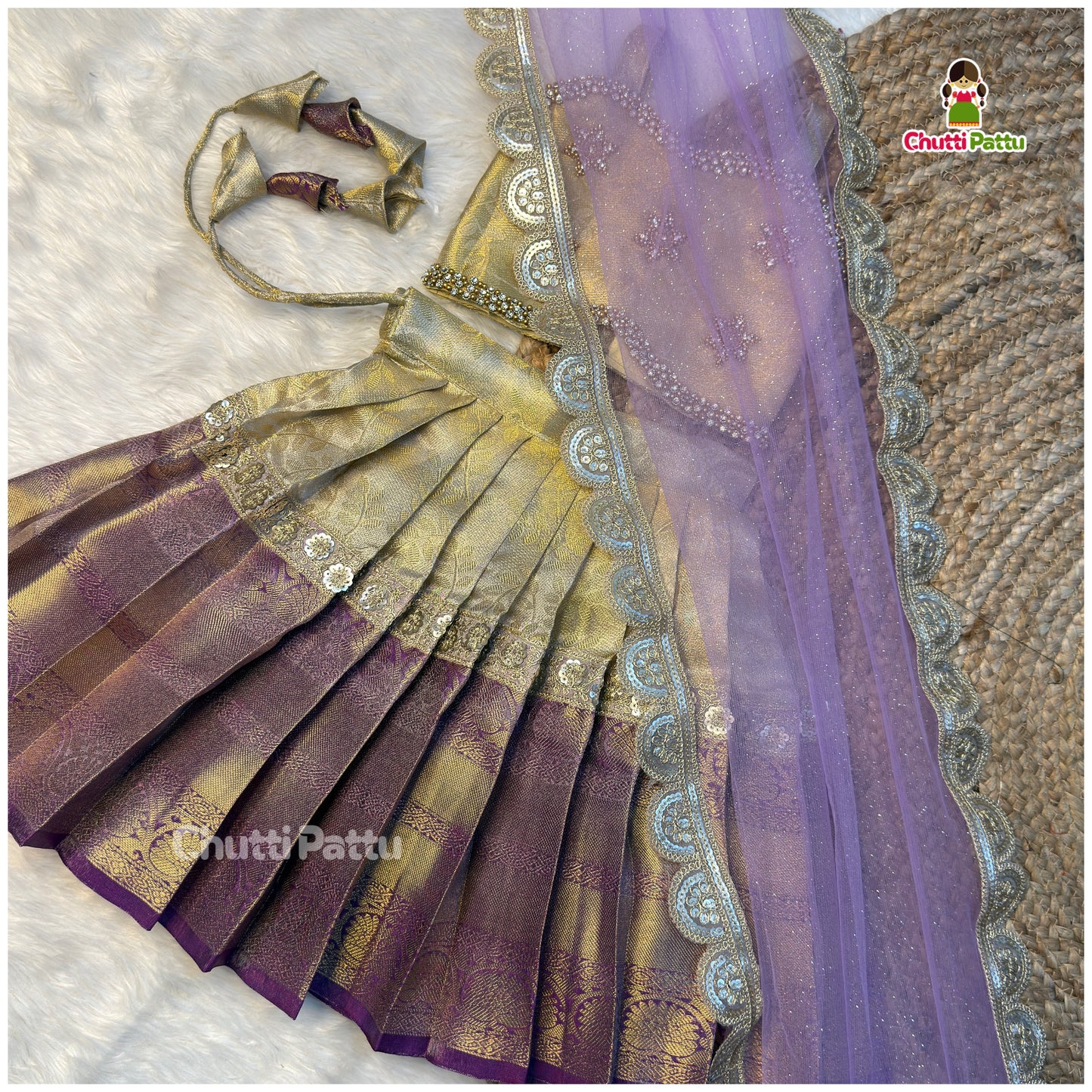 Aari Work Combo Set with Net Dupatta – Premium Tissue Silk | CPM_0514