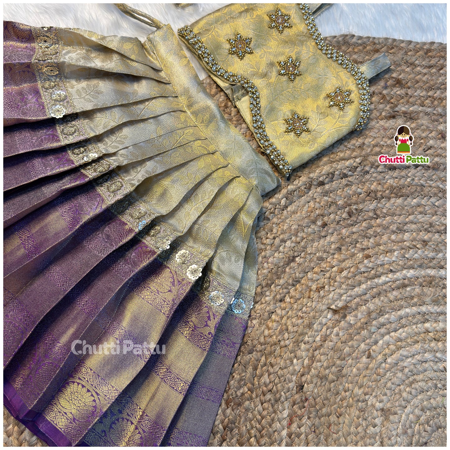 Aari Work Combo Set with Net Dupatta – Premium Tissue Silk | CPM_0514