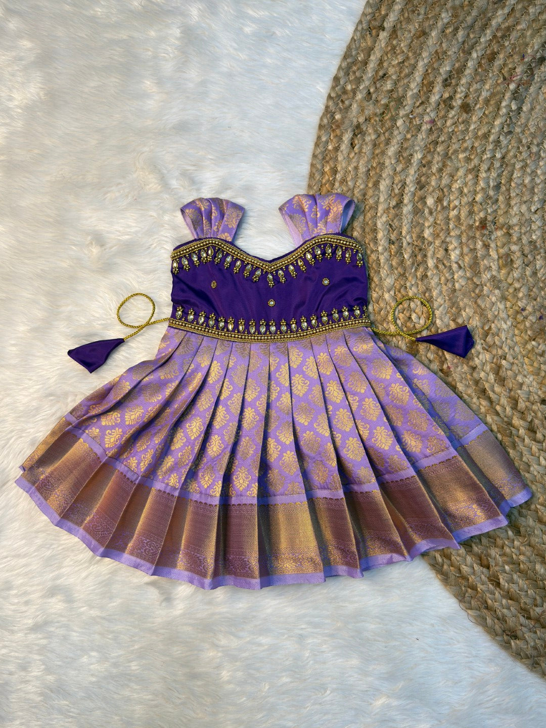 Lavender Kanchi Soft Silk Aari Sleeveless Gown | CPM_0519