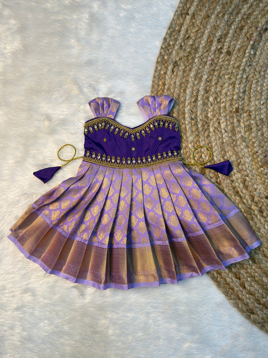 Lavender Kanchi Soft Silk Aari Sleeveless Gown | CPM_0519